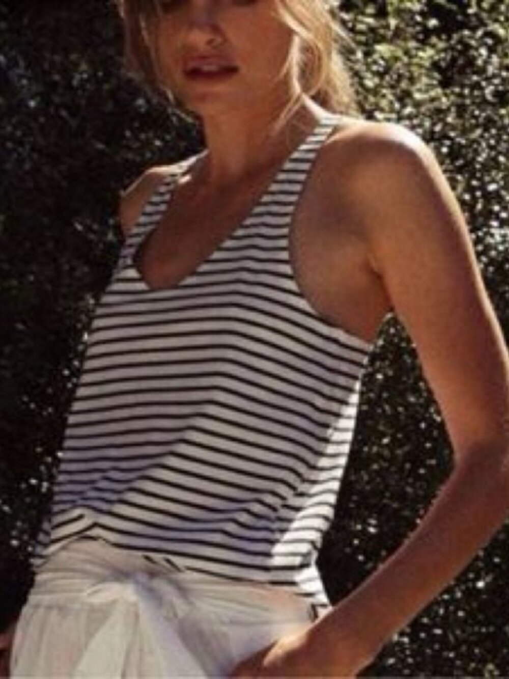ADAY Dream Harder Scoopneck Racerback Tank Top -White/Navy Blue Stripes, Medium